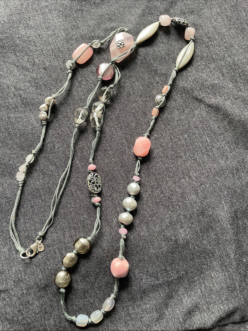 Silpada Vintage Sterling, Pink  Soapstone, Agate, Shell, Pearl  and Quartz.